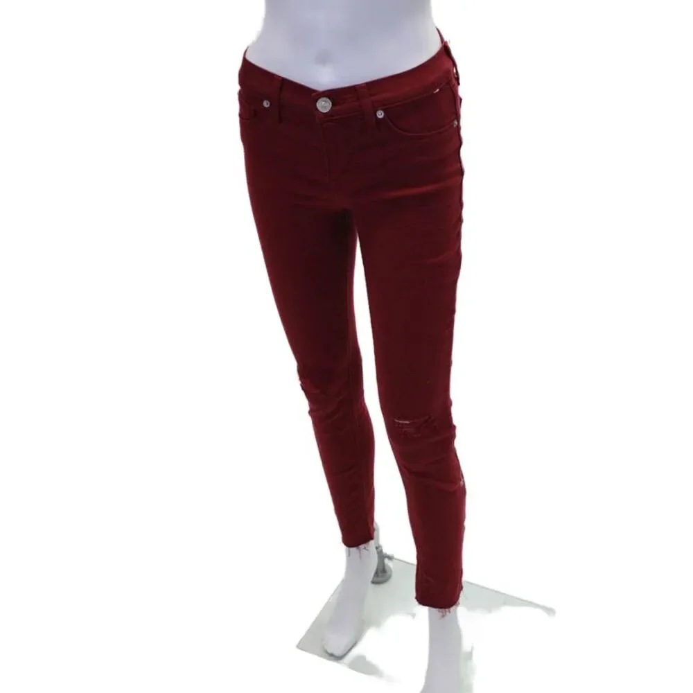 Hudson Womens Distress Mid-Rise Super Skinny Leg Krista Jeans Red Size 26